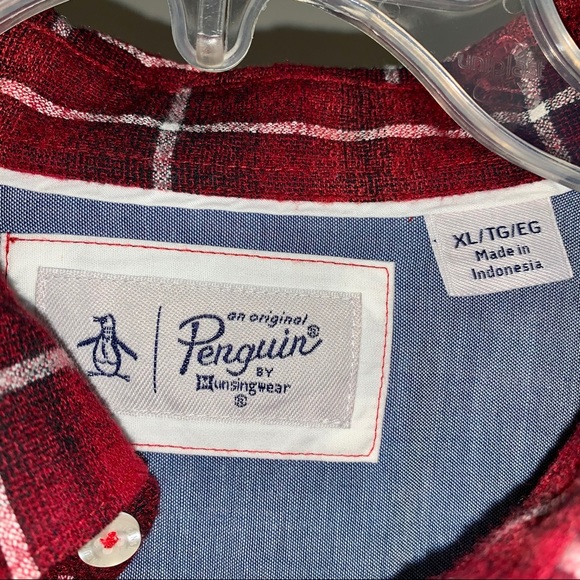 Penguin Long Sleeve Red Plaid Button Up Shirt XL - Picture 8 of 8